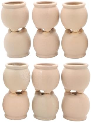 12-Pack 1.6" Wide Round Belly Succulent Pots with Large Drainage Hole - Rustic Morandi Stone Textured Ceramic Planters, Side-Tilted Stable Mini Pots for Air Plants, Fairy Gardens (Light Khaki) by Unknown