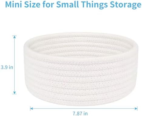ABenkle Small Woven Basket, Empty Tiny Shallow Storage Basket, Mini Cotton Rope Baskets, Round Decorative Hamper, Basket Storage Bins for Toys, Spa, Socks, Nursery, Living Room- White - Image 2