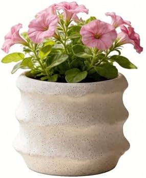 White Speckled Ceramic Planter, 5.5 Inch Irregular Coil Design Flower Pot, Modern Unique Textured Granular Finish Small Pot for Indoor Plants, Succulents, Cactus, and Home Office Decor Gift by JINNTHE