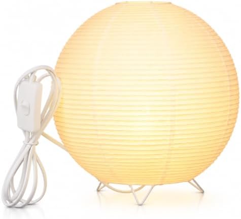 Totority Modern Paper Table Lamp, Japanese Lantern Style Bedside Night Light for Bedroom & Living Room, Minimalist Rice Paper Desk Lamp with Warm White E14 Bulb, Decorative Zen Home Lighting,US Plug by Happyforkidstogrowup