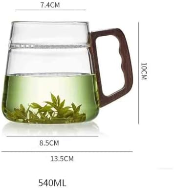 Glass Cup, Clear Borosilicate Glass Cup with Wood Handle, 18oz(Clear) - Image 2