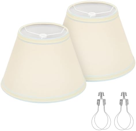 Lampshades Set of 2, 5.5" Top x 10" Bottom x 6.6" High, Cream with Blue Rim by Seasidevillage