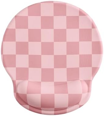 Ohocut Coral Pink Checkered Mouse Pad with Gel Wrist Rest, Wrist Support, Ergonomic Desk Accessories for Women, Office Laptop Gaming Decor, Cute Aesthetic Check Design by Ohocut