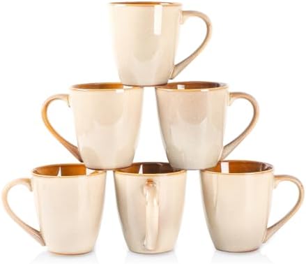 vicrays Coffee Mug Set, 12 Ounce, Set of 6, Ceramic Mug for Men, Women, Unique Glazed Mugs with Handle for Coffee, Tea, Milk, Cocoa, Cereal(Beige) by VicraysCeramic