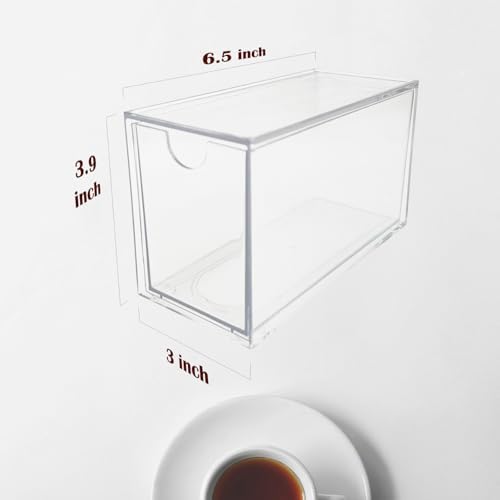 AZEZO 6-Pack Tea Bag Drawers Organizer - 6 Clear Plastic Drawer Tea Bag Holder; Stackable & Portable; Wider Size; Well-Organized Storage for Tea Bags Storage Chests；High Volume - Image 3