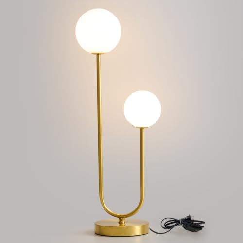 Gold Globe Lamp, Mid Century Modern Brass Table Lamp Bedside Light by IPEDWO