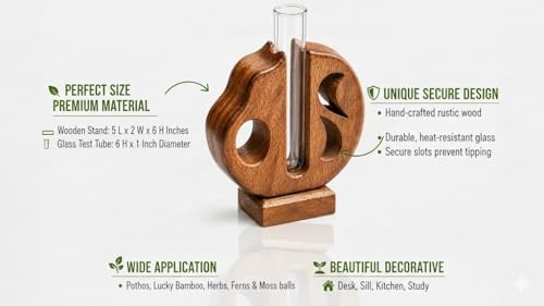 Plant Propagation Station Stand with Single Glass Test Tube Indoor Desktop Terrarium for Hydroponics Water Plant Cutting Flower Vase Planter Home Office Garden Decor Plant Lover Gifts - Image 6