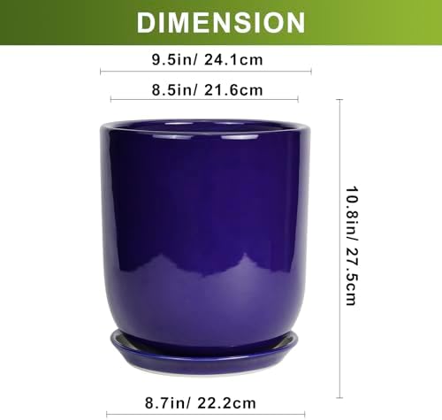 10 Inch Plant Pot - Ceramic Pot for Indoor Plants Large Planter Modern Outdoor Flower Pot with Drainage Hole and Saucer for Home Patio Decor Blue - Image 3