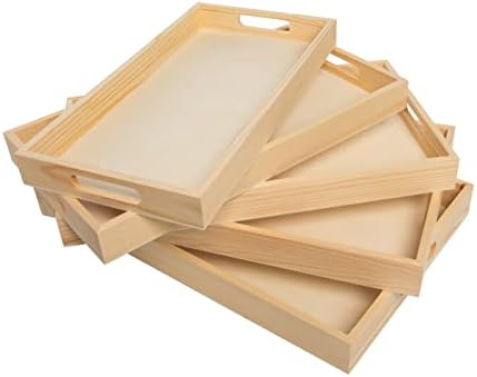 Wooden Nested Serving Trays, Unfinished Rectangle Trays with Cut-Out Handles for Crafts, Ottomans, Serving and Home Décor – Set of 5 - Image 6