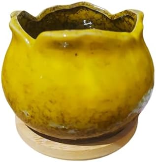 Cute 4" Round Ceramic Home Garden Decoration Succulent Cactus Flower Pots Container -Plant Not Included，Yellow - Image 2