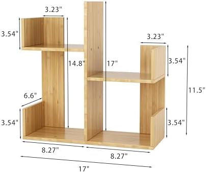 Modern 2-Tier Desk Bookshelf, Short Book Organizer, Display Shelf & Desktop Storage Rack, Space-Saving Desk Bookshelf for Books, Decor & Small Items, Natural - Image 2