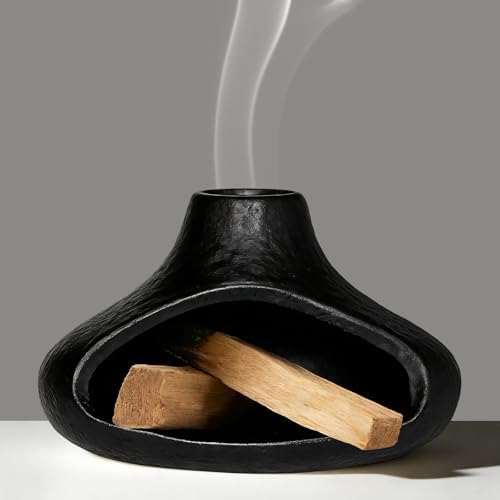 Ceramic Palo Santo Holder with Mini Chimney, Ash Catcher Incense Holder for Palo Santo Sticks, Sage Bundles, Incense Cones, Fireplace Style Smudge Bowl for Meditation, Yoga Home Decor(Black) by Unknown