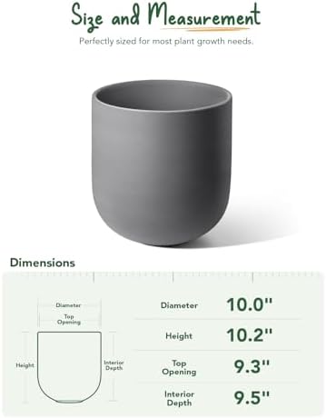 LE TAUCI 10 Inch Plant Pot, Ceramic Pots for Plants with Drainage Hole and Rubber Plug, Plant Pots Indoor for Home Garden Patio Office, Cylinder Planters for Indoor Plants, Charcoal Gray - Image 4
