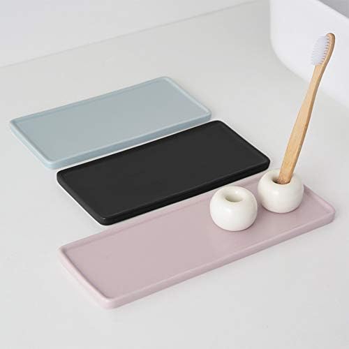 Ceramic Bathroom Sink Tray - Small Rectangle Kitchen Organizer for Jewelry, Towel, Candles, Soap, Perfume - Decoration for Tub, Restroom, Toilet - Small Black - Image 5