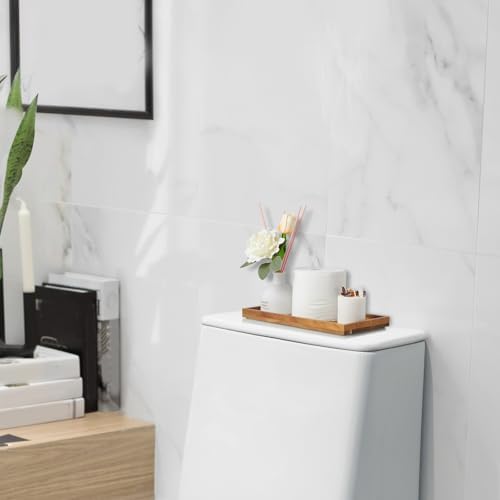 ALELION 11.7" Bathroom Vanity Tray for Counter - Acacia Wood Decorative Tray for Toilet Tank Makeup Perfume Jewelry Catchall Coffee Table - Wooden Kitchen Countertop Organizer for Soap Dispenser - Image 2