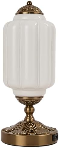 Vintage Touch Table Lamp, Milk Glass Shade with Metal Base, 3 Way Dimmable Desk Light with USB Charging Ports, Retro Lamp for Living Room Bedroom Bedside Nightstand (White/Antique Brass) by GlazartLuxa