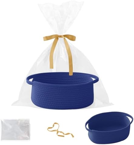 Royal Blue Woven Rope Basket,Baby Gift Basket with Bag & Ribbon by HZFTJOY