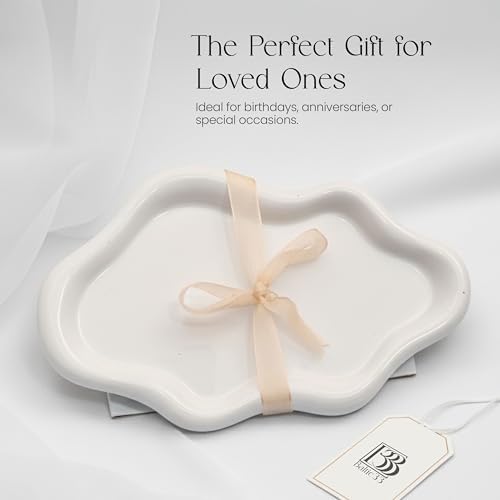 Cloud Ceramic Tray, Glossy White Irregular Jewelry Dish, Luxury Ceramic Ring Holder and Vanity Organizer, Cloud Trinket Plate for Keys, Perfume, or Nightstand Decor - Image 6
