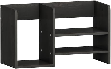 Wood Office Desk Organization with Three Storage Apartments, Desktop File Organizer Vertical with Storage, Desktop Storage Organizer for Office, Classroom, Dorm, Black by VPSMATHOME