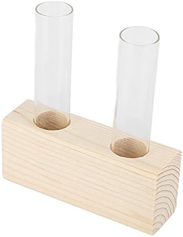 Eujgoov Propagation Vase Double Tube, Wood Stand Glass Planter by Eujgoov