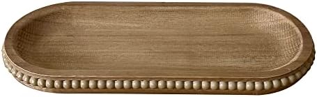 dwellington Wooden Farmhouse Decorative Tray, 11.8in Rustic Beaded Tray for Living Room Decor, Kitchen Table Décor, Oval Coffee Table Serving Tray (Natural) - Image 2