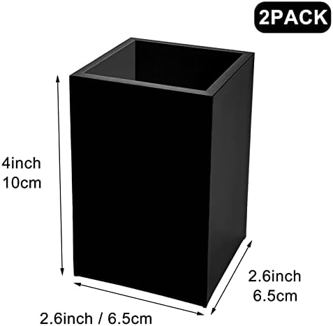 2 Pack Black Acrylic Pencil Pen Holder Cup,Desk Accessories Holder,Makeup Brush Storage Organizer,Modern Design Desktop Stationery Organizer for Office School Home Supplies,2.6x 2.6x 4 inches - Image 3