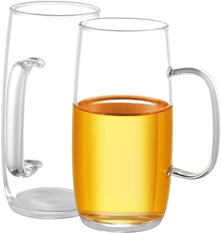 Glass Tea Cups Set of 2-13.5 Oz Clear Borosilicate Teacups with Handle Tea Glasses for Hot/Cold Dishwasher & Microwave Safe Large Coffee Mugs for Cappuccino Latte Juice Espresso Milk by GURUDAR