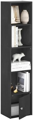 Furinno LUDER Book Shelf, 5-Tier Modern Bookshelf, Bookcase with 1 Door Storage Cabinet, 9.3 x 12 x 52, for Organization and Storage, for Living Room, Bedroom, Home Office, Blackwood by Furinno-FitsYourSpaceFitsYourBudget