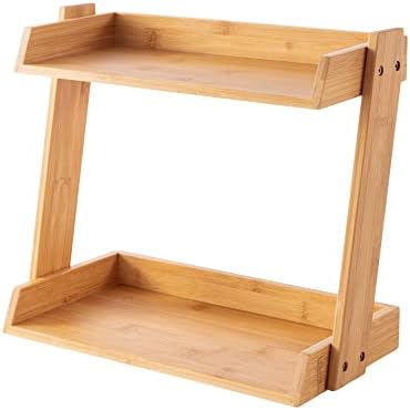 GOBAM Bamboo Makeup & Countertop Organizer, Large - 2 Layer Cosmetics, Lipsticks, Jewelry, Brushes, Hair Accessories & Perfume Organizer for Dresser, Easy Assembly - Natural by GOBAM