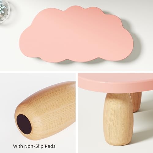 AFOOYO Monitor Stand Riser,Cloud Shape Wood Computer Monitor Stand, 16.5IN Monitor Stand Riser, Multi-Purpose Desktop Organizer Riser for Computer,Laptop,Printer,TV,Pink - Image 3