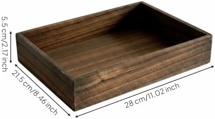 kowaku Rectangular Tray Wooden Serving Tray Table Organizer Aged Wood Look with Sides Minimalist Form Suitable for Cups Snacks Coasters Coffee Table Sideboard Lounge, Dark Brown Single Tray - Image 4