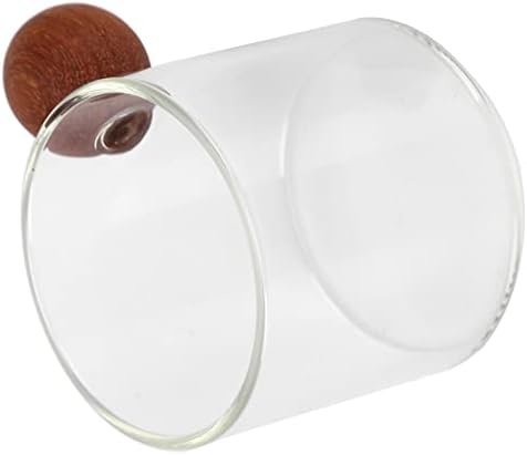 Aramox Glass Coffee Cup Clear Glass Coffee Mug with Wooden Handle 120ml High Borosilicate Heat Round for Milk Office Bar Party (Clear) - Image 2