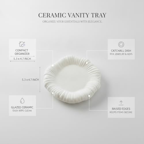 Glazed Ceramic Catchall Tray for Jewelry and Keys, Modern Irregular Round Vanity Dish for Nightstand, Entryway, or Bathroom Counter - Image 4