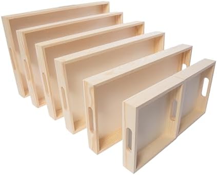 Wooden Nested Serving Trays, Unfinished Rectangle Trays with Cut-Out Handles for Crafts, Ottomans, Serving and Home Décor – Set of 7 by CreativeHobbies