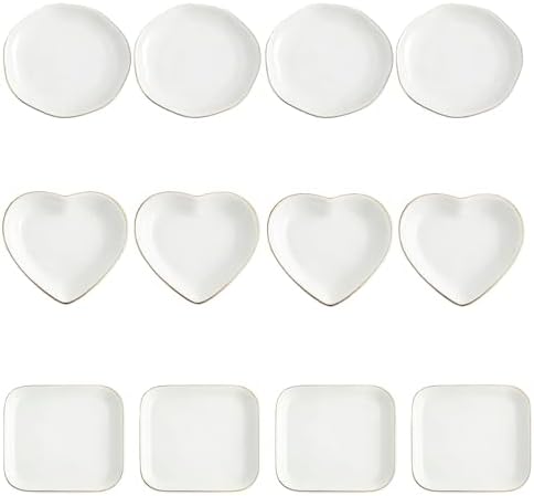 12 Pcs Ceramic Jewelry Tray Set, 4.5in Ring Dish Trinket Dish Organizer, Decorative Soap Dish Vanity Tray for Women Wedding Bridesmaid Birthday Gifts by Unknown