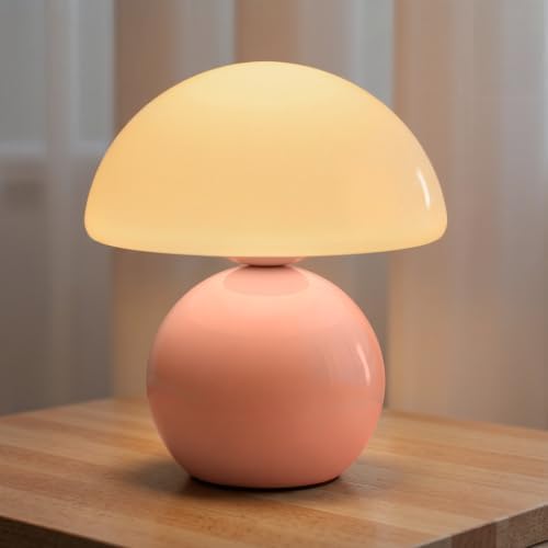 NIORSUN Mushroom Lamp Table Lamp for Bedroom, Portables Cordless Table Lamp,Wireless lamp,Small Bedside Table Touch Lamps for Living Room,Mini Mushroom 5200mAh Battery Operated Lamp Modern Pink by NIORSUN