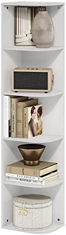 Furinno PASIR Book Shelf, 5-Tier Corner Bookshelf with Open Shelf, Standing Bookcase, 9.3 x 12 x 51.7, for Organization and Storage, for Living Room, Bedroom, Home Office, White by Furinno-FitsYourSpaceFitsYourBudget