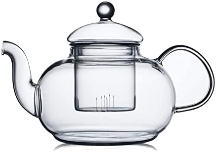 CnGlass 33.8oz Glass Teapot with Removable Infuser,Stovetop Safe Tea Kettle,Blooming & Loose Leaf Tea Pot by CNGLASS