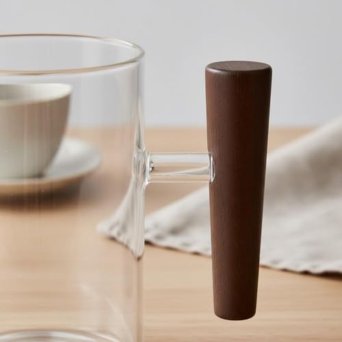 Wooden Handle Glass Mug Heat Resistant Clear Glass Tea Cup Minimalist Design Drinkware for Office, Wood Handle Cup - Image 2