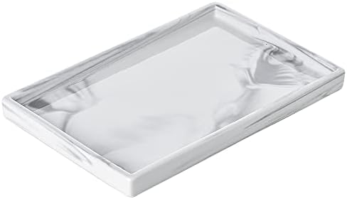 White Marble Tray Decorative Ceramic Rectangle Bathroom Tray Serving Tray by Redelaenor