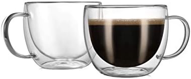 CNGLASS Double Wall Glass Cappuccino Mugs 8.1oz,Clear Insulated Glass Coffee Mug with Handle for Espresso,Latte,Tea,Set of 2 by CNGLASS
