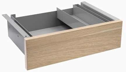 Desky Minimal Under Desk Drawer – Slim Pull-Out Metal Storage Organizer for Sit-Stand Desks, Smooth Glide, Space-Saving Design, Easy Mount, Classic Oak Laminate & Grey Frame by Desky