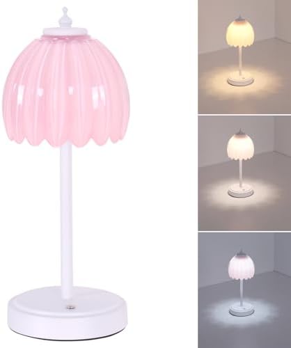 Shenmoyl Rechargeable Table Lamp with 5200mAh Battery & Touch Control - 3 Adjustable Color Temperatures, Cordless Dimmable Table Light for Bedroom, Office Desk, Nightstand(Creamy Pink, 1 Pack by Shenmoyl