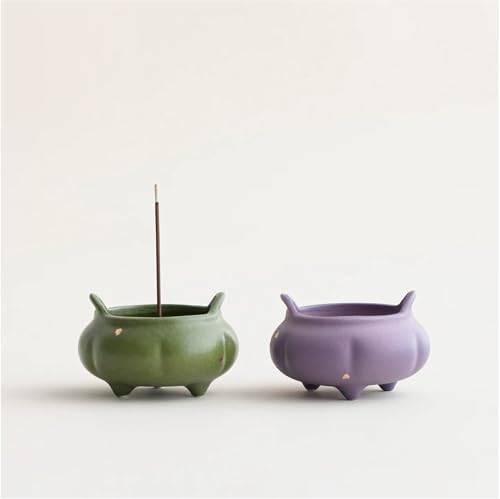 Hermit Life Incense Burner with 9 Holes Stick Holder, Lotus Bud or Tripod Ding Shape Design and Matte Ceramic Surface for Home Décor, Incense Stick Holder with Ash Catcher (Green Tripod Ding) - Image 3
