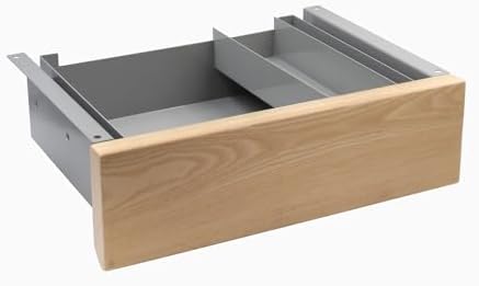 Desky Minimal Under Desk Drawer – Slim Pull-Out Metal Storage Organizer for Sit-Stand Desks, Smooth Glide, Space-Saving Design, Easy Mount, White Ash Hardwood & Grey Frame by Desky