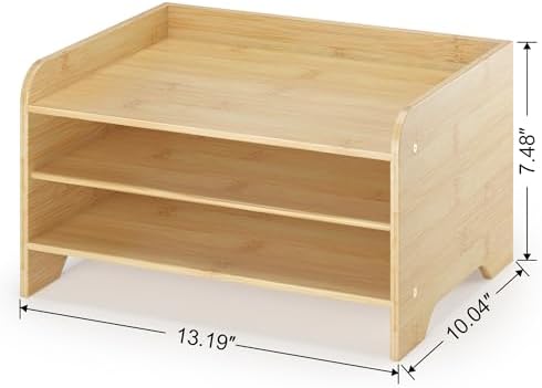 Bamboo File Organizer for Desk, Desktop Paper Tray and Mail Holder - Image 3