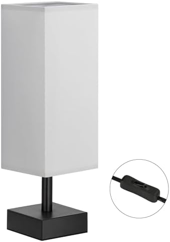 aooshine Small Bedside Table Lamp for Bedroom - Square Grey Fabric Shade - Image 2