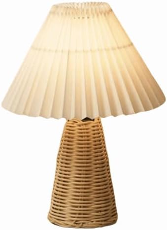 Bedside Night Lamp with Rattan Base, Vintage Style Soft Focus Light for Bedroom, Living Room, Nightstand, Tabletop, Reading Desk and Home Decoration by Unknown