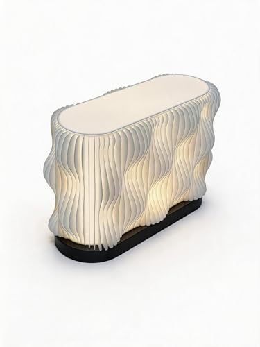 Modern Minimalist Table Lamp, Warm Light Bedside Lamp with Wavy Layered Shade, White, Dark Base, Light Source Included (Small -5.3in*8.27in) - Image 4