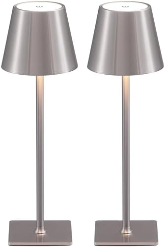 KDG 2 Pack Cordless Brushed Nickel Table Lamps, Portable LED Desk Lamp by KDG
